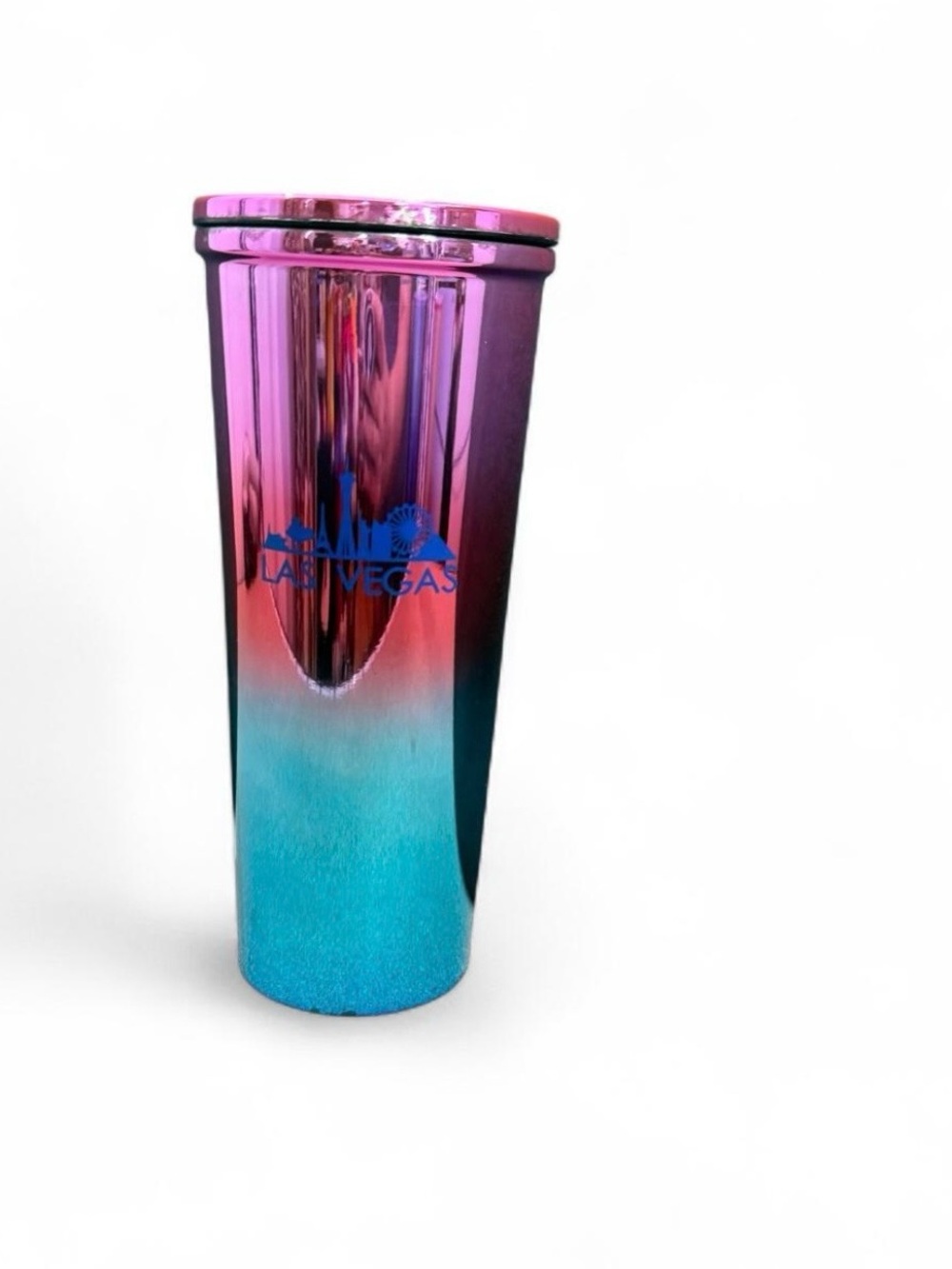Las Vegas Metallic Pink Teal Ombre Stainless Steel Travel Tumbler Cup Preowned